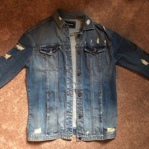 Express Rose Embroidery Denim Boyfriend Jacket